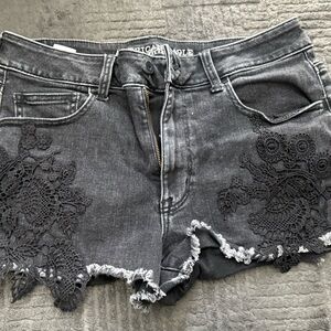 American Eagle Outfitters Women's Dark Gray Lace Jean Shorts